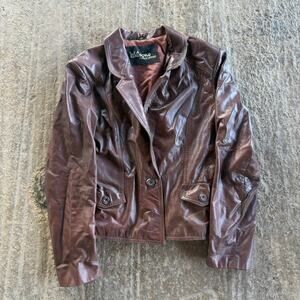 VINTAGE 80S WILSONS LEATHER BROWN LEATHER BOMBER JACKET CROPPED WOMENS SMALL